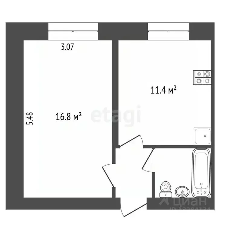 1-к кв. Вологодская область, Череповец Комсомольская ул., 2 (16.7 м) - Фото 1