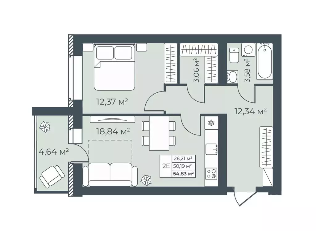 2-к кв. Тульская область, Узловая  (54.83 м) - Фото 1