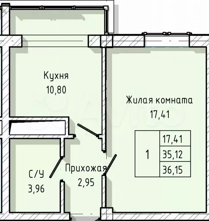 1-к. квартира, 36,2 м, 5/8 эт. - Фото 1