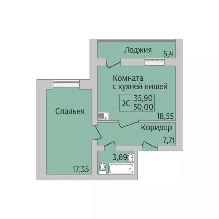 2-комнатная квартира: Новосибирск, улица Юности, 9 (50 м) - Фото 1