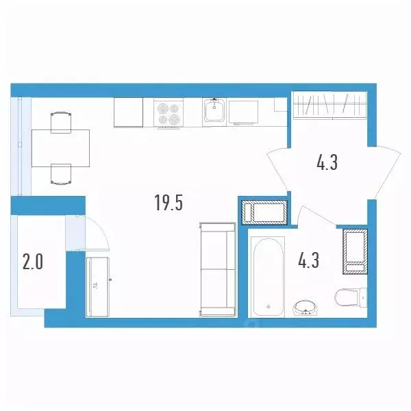 Студия Санкт-Петербург ул. Вадима Шефнера, 4 (29.1 м) - Фото 0