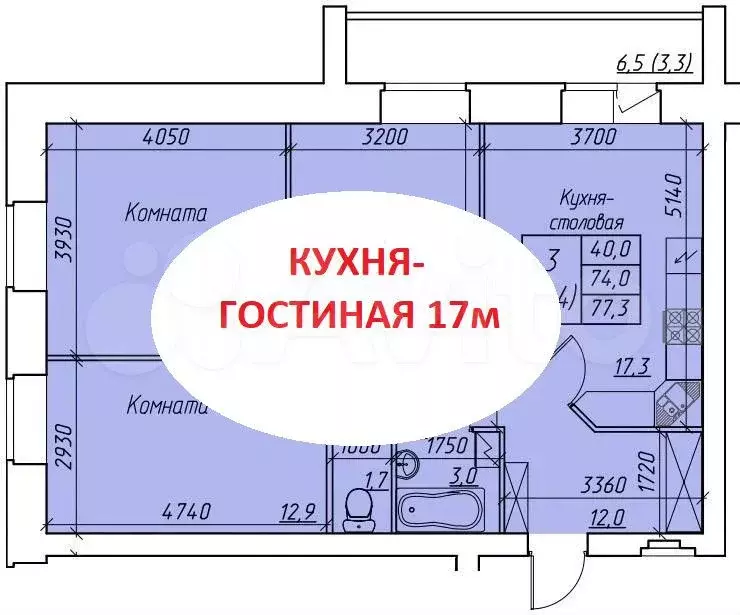 3-к. квартира, 77,3 м, 4/9 эт. - Фото 0