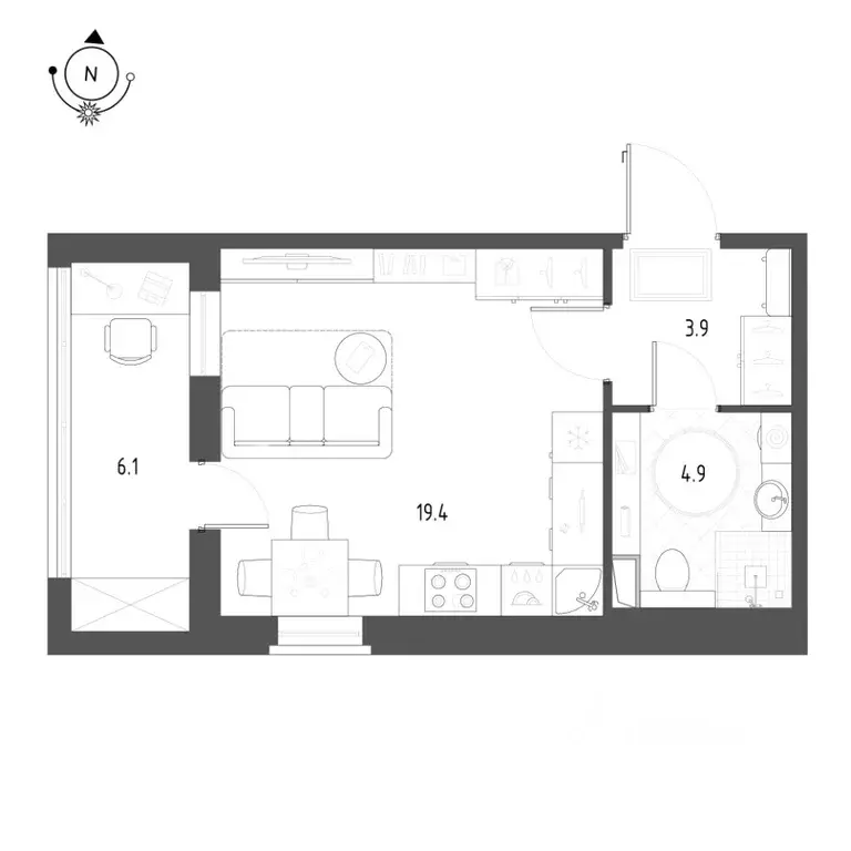 Студия Омская область, Омск Зеленая река мкр, 1 (30.7 м) - Фото 0