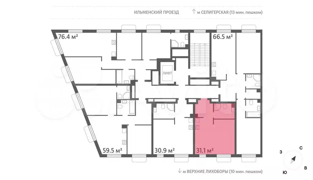 Квартира-студия, 31,1 м, 6/8 эт. - Фото 1