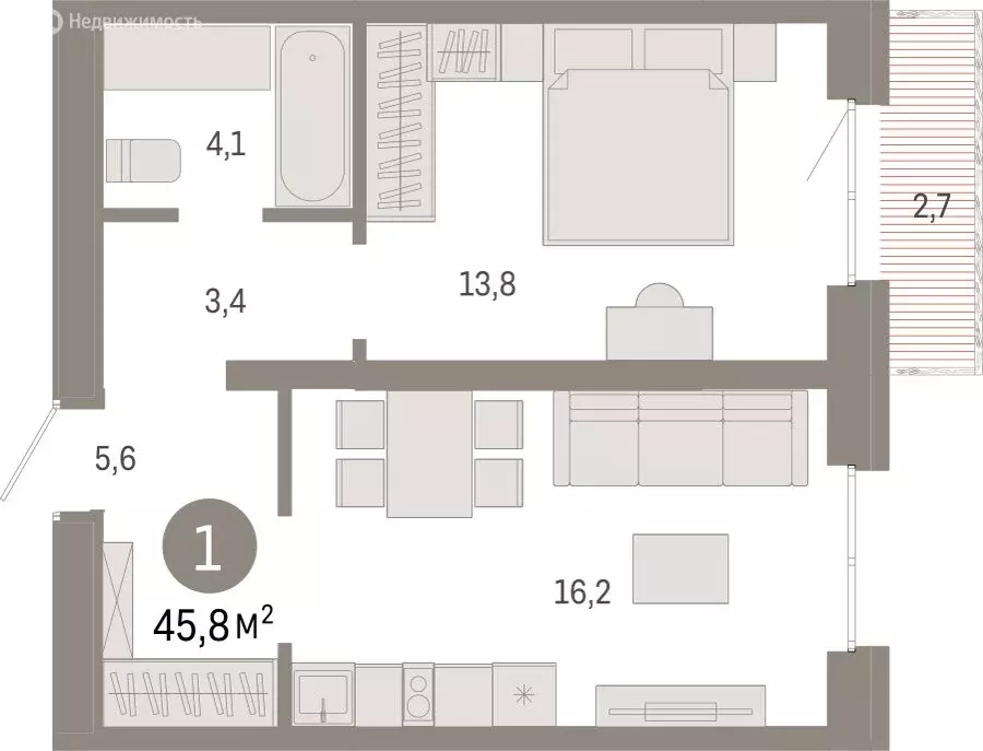 1-комнатная квартира: Екатеринбург, улица Советских Женщин (45.7 м) - Фото 0