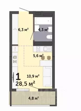 Студия Свердловская область, Екатеринбург Малевич жилой комплекс (28.5 ... - Фото 2
