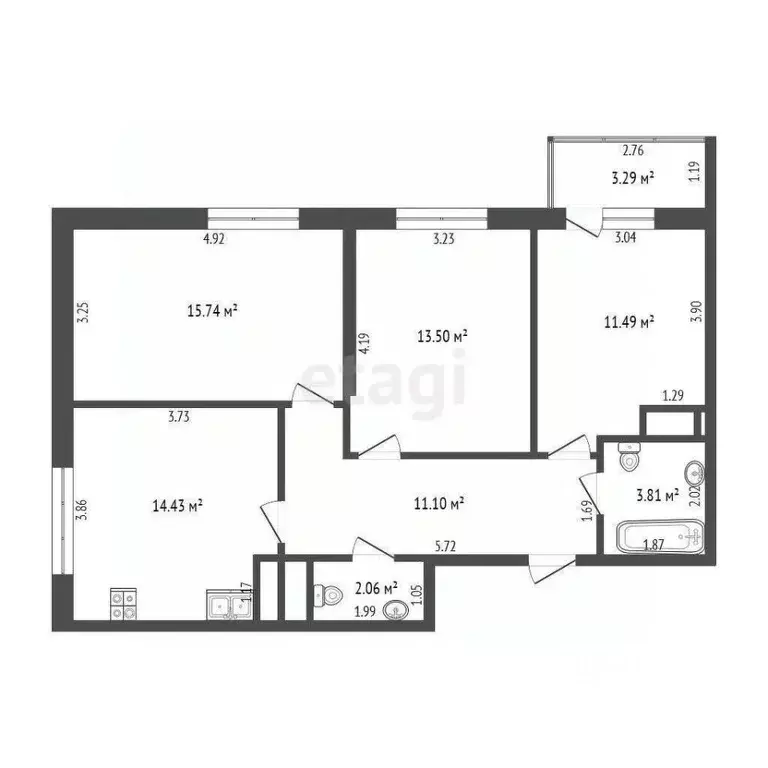 3-к кв. Тюменская область, Тюмень Ставропольская ул., 97к4 (71.2 м) - Фото 2