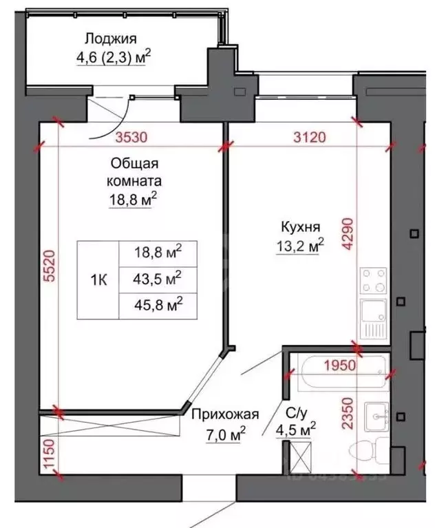 1-к кв. Алтайский край, Барнаул ул. Сергея Семенова, 6 (43.5 м) - Фото 2