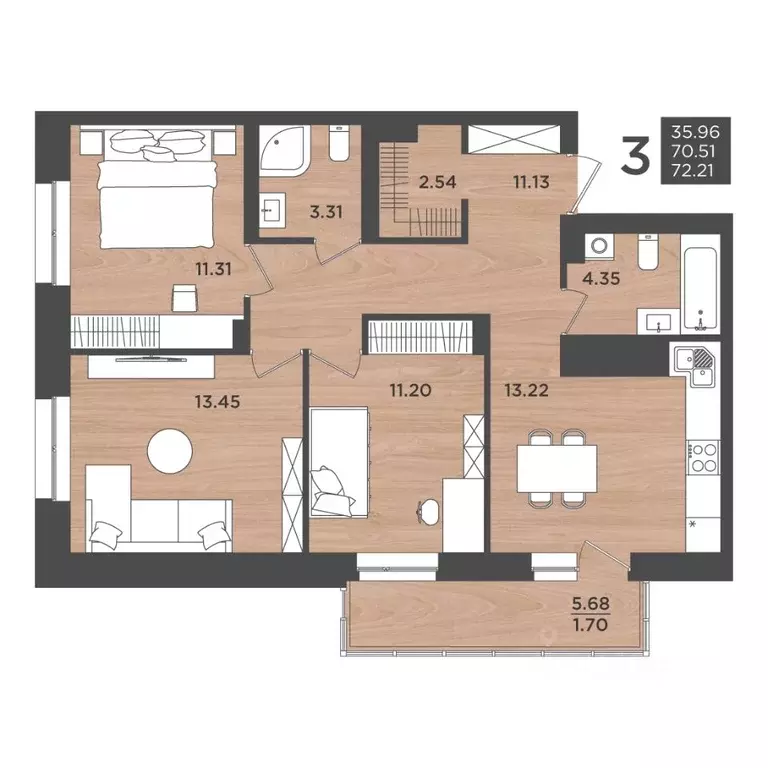 3-к кв. Пермский край, Пермь ул. Космонавта Леонова, 41к2 (72.21 м) - Фото 1