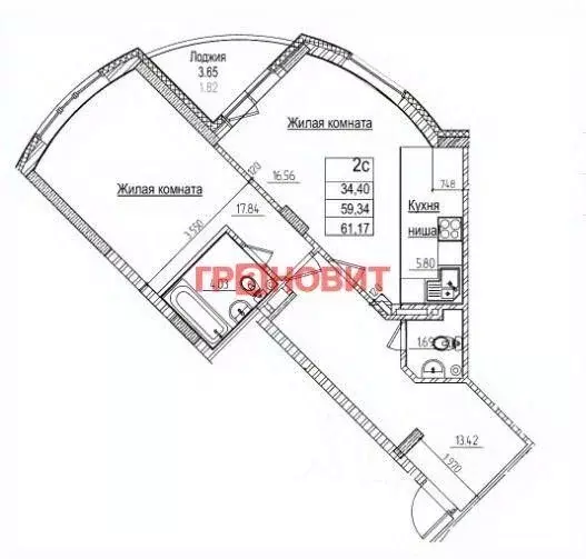 Квартира, 1 комната, 34.9 м - Фото 1