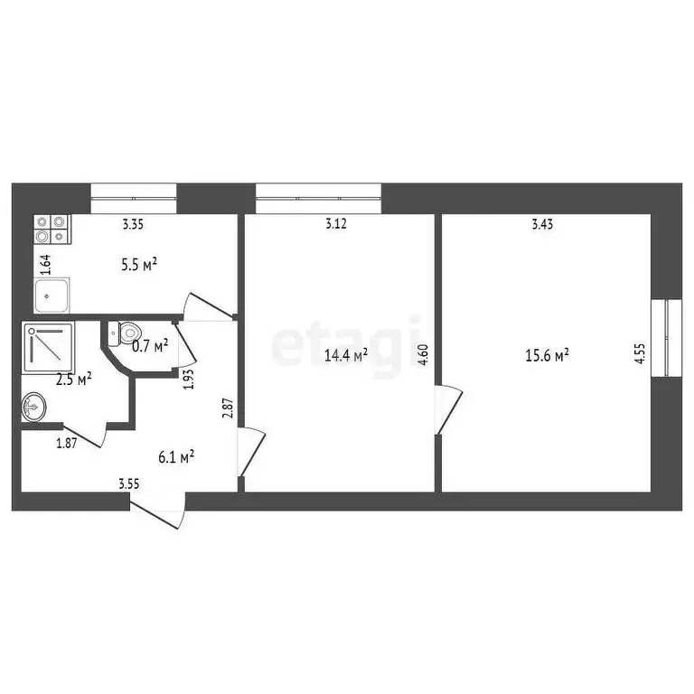 2-комнатная квартира: Луховицы, Озёрная улица, 24 (44.8 м) - Фото 1