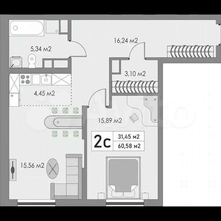 2-к. квартира, 61 м, 4/10 эт. - Фото 0