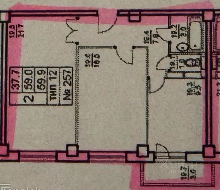 Квартира, 2 комнаты, 59.4 м - Фото 0