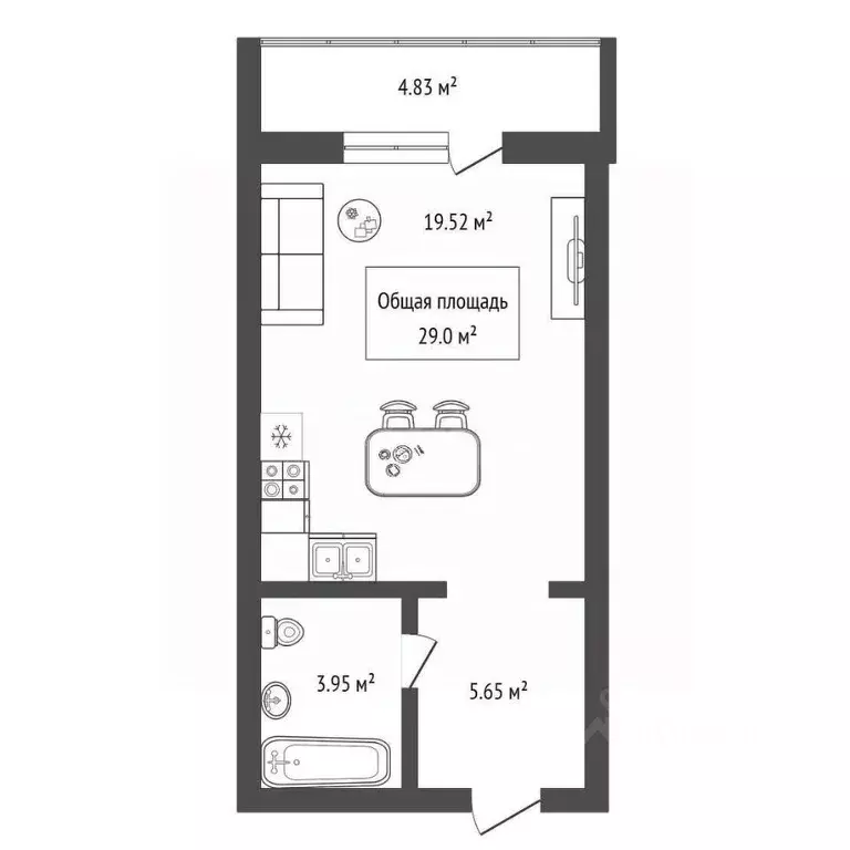 Студия Новосибирская область, Бердск ул. Ленина, 23А (28.7 м) - Фото 1