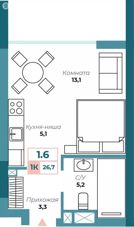 1-комнатная квартира: Алушта, Набережная улица, 18 (26.7 м) - Фото 1