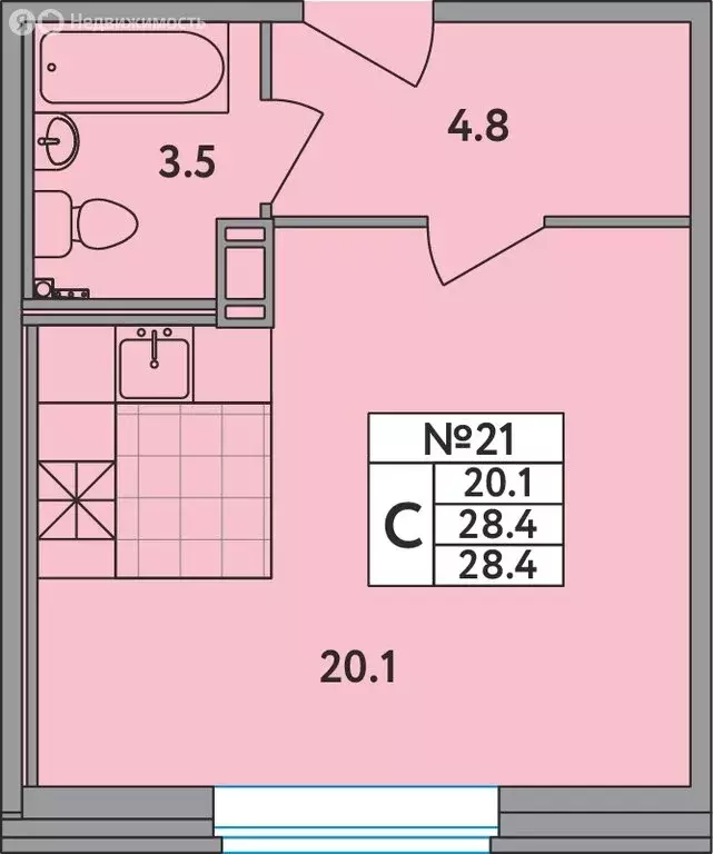 Квартира-студия: Новое Девяткино, Главная улица, 2 (28.4 м) - Фото 1