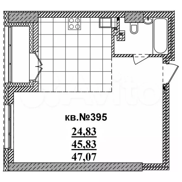 Квартира-студия, 47,1 м, 4/19 эт. - Фото 0