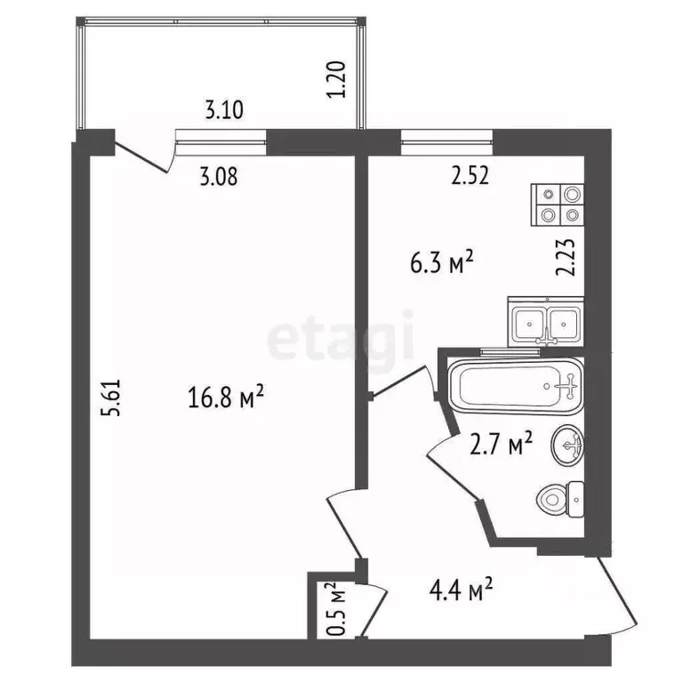 1-к кв. Севастополь просп. Октябрьской Революции, 49 (31.6 м) - Фото 2