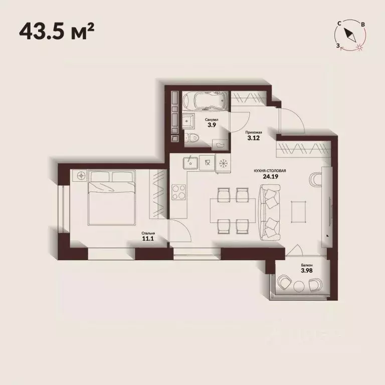 1-к кв. Приморский край, Владивосток Каскада жилой комплекс (43.5 м) - Фото 0