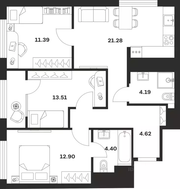 3-к кв. Тульская область, Тула ул. Академика Насоновой, 18 (72.29 м) - Фото 1