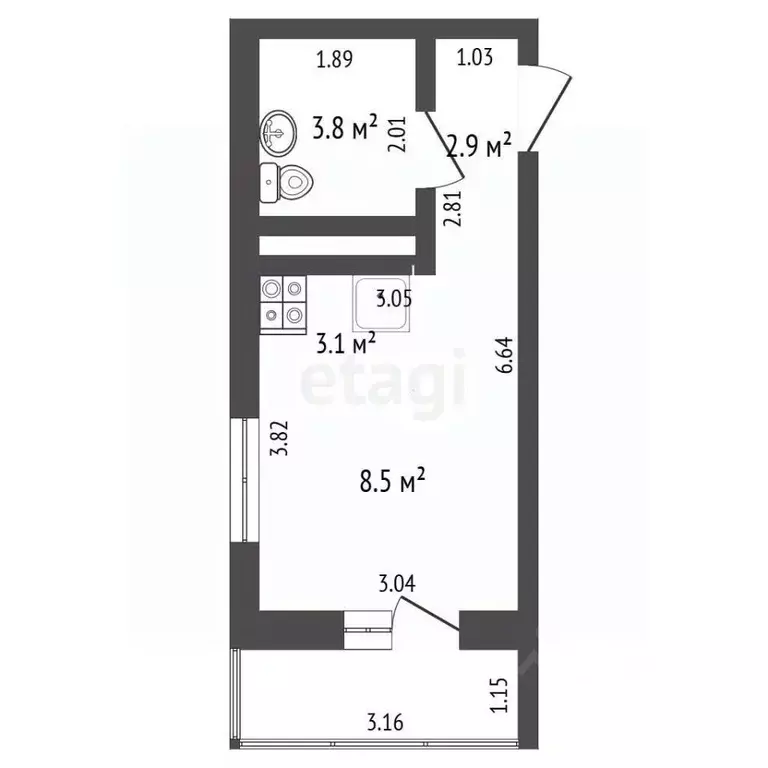 Студия Свердловская область, Екатеринбург ул. Крауля, 107/2 (18.3 м) - Фото 1