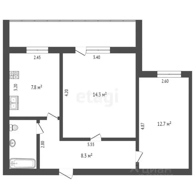 2-к кв. Коми, Сыктывкар Сысольское ш., 76 (47.3 м) - Фото 1