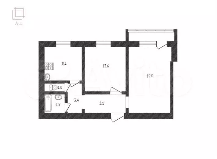 2-к. квартира, 55 м, 1/9 эт. - Фото 0