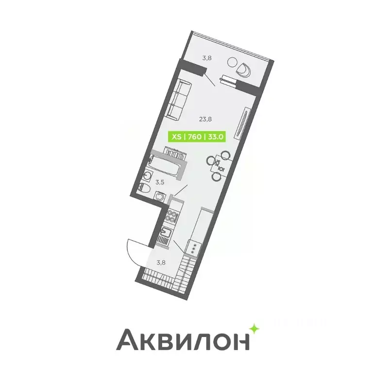 Студия Санкт-Петербург ул. Чирикова, 5 (33.0 м) - Фото 0