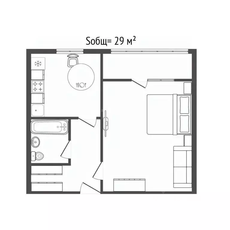 1-к кв. Брянская область, Брянск ул. Чернышевского, 72А (29.0 м) - Фото 1