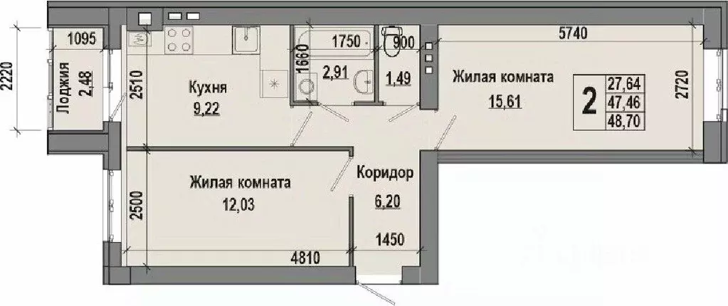 2-к кв. Волгоградская область, Волгоград Долина-2 жилрайон,  (48.7 м) - Фото 0