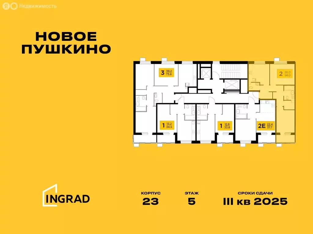 2-комнатная квартира: Пушкино, микрорайон Новое Пушкино, к23 (57.95 м) - Фото 1