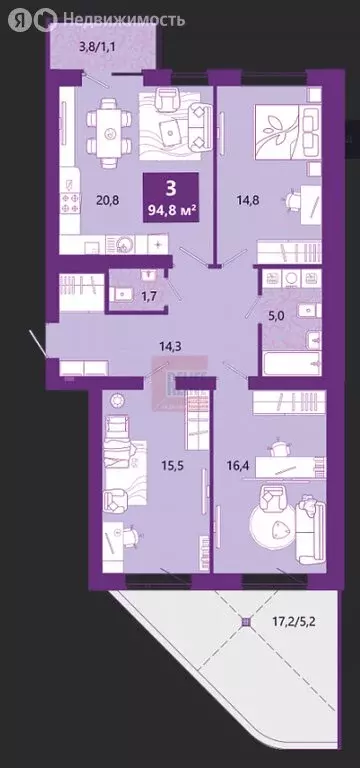 3-комнатная квартира: Калининград, Ключевая улица, 27В (95.8 м) - Фото 1