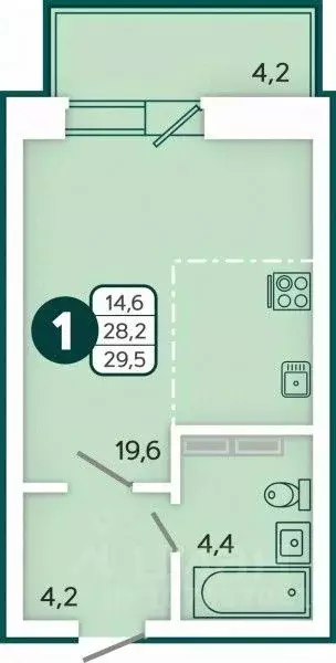 Студия Орловская область, Орел ул. Нормандия-Неман, 78 (29.5 м) - Фото 0