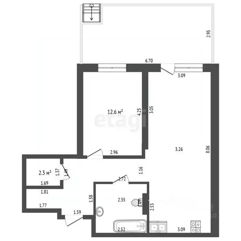1-к кв. Тюменская область, Тюмень Харьковская ул., 76 (54.8 м) - Фото 2