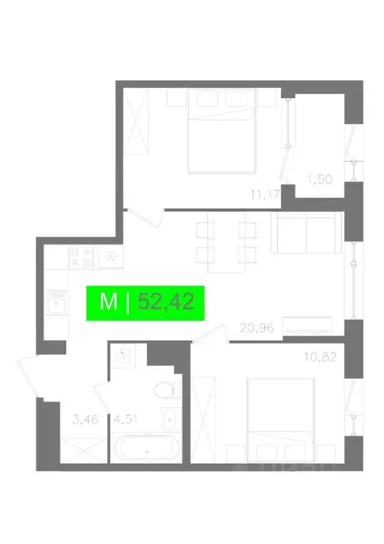 2-к кв. Санкт-Петербург Московское ш., 13ВА (52.42 м) - Фото 0