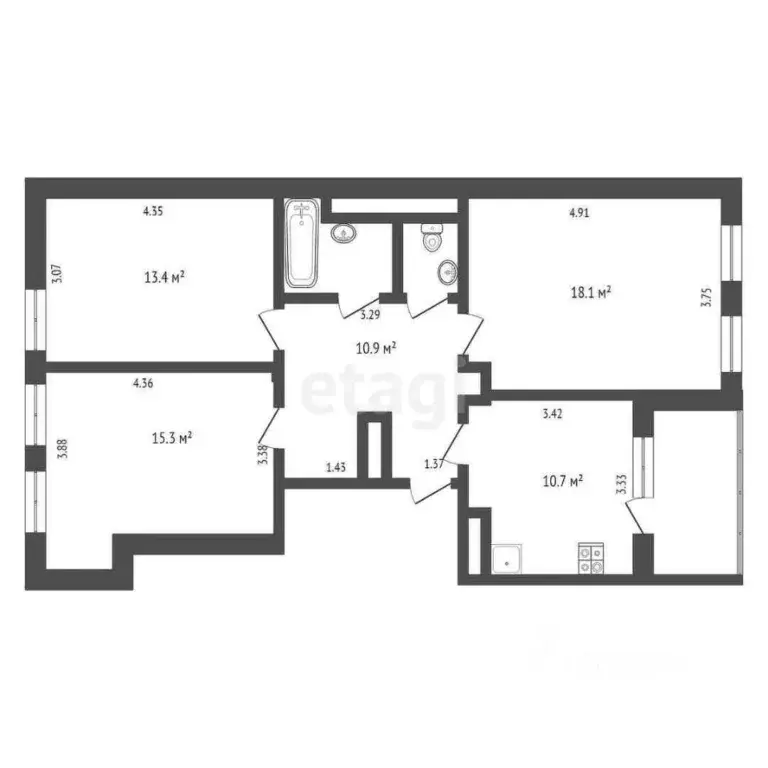 3-к кв. Ханты-Мансийский АО, Ханты-Мансийск Уральская ул., 5 (72.8 м) - Фото 1