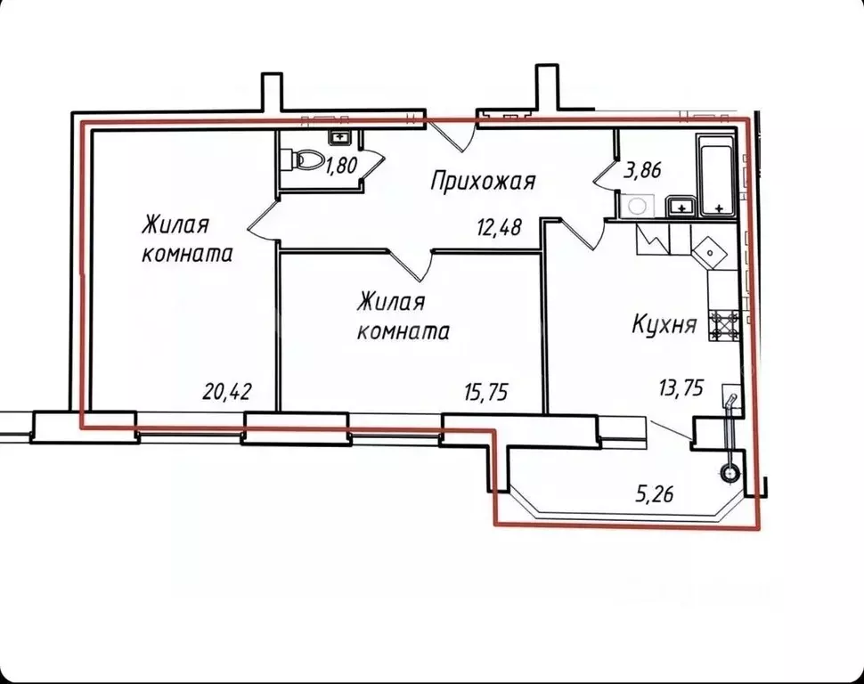 2-к кв. Чувашия, Чебоксары ул. И.П. Прокопьева, 12 (73.3 м) - Фото 2