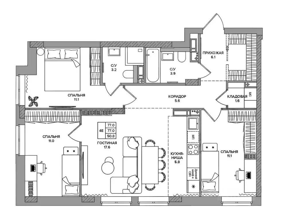 4-к кв. Пермский край, Пермь Подгорная ул., 109 (77.0 м) - Фото 1