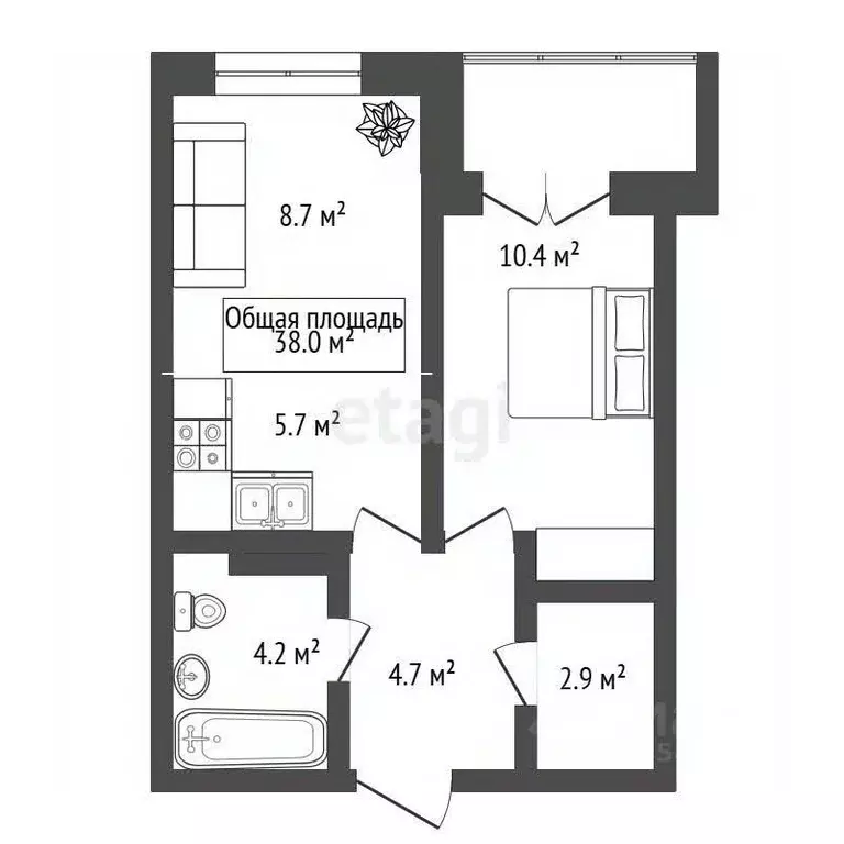 1-к кв. Новосибирская область, Новосибирск Кубовая ул., 53/1 (38.0 м) - Фото 1