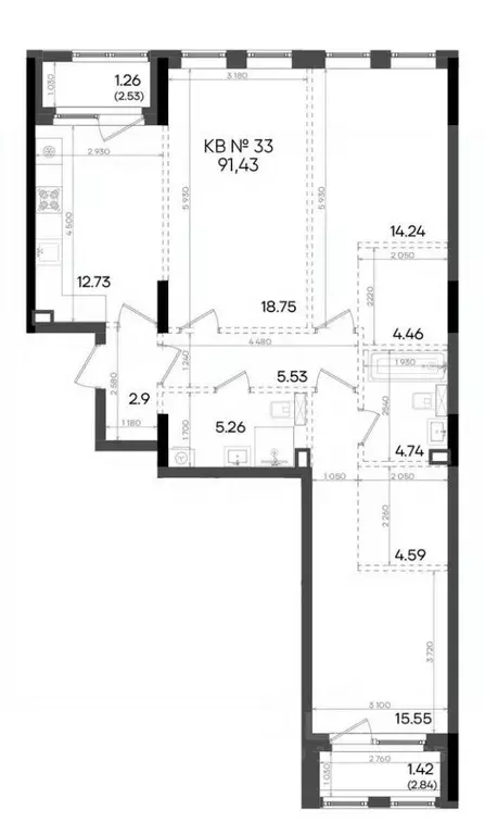 3-к кв. Татарстан, Казань ул. Аделя Кутуя, 180 (91.43 м) - Фото 1