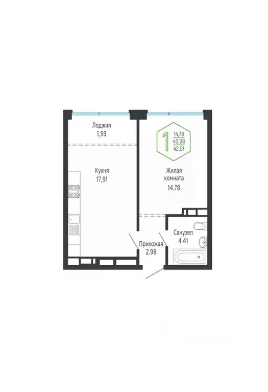 1-к кв. Краснодарский край, Краснодар Обрывная ул., 132/1 (42.01 м) - Фото 1