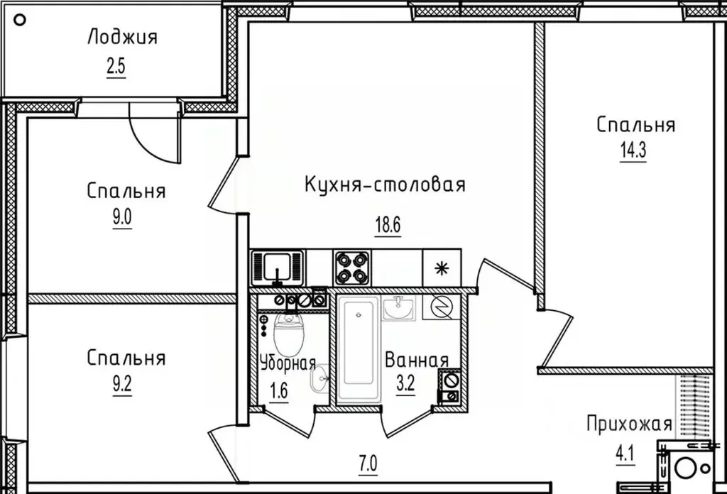 3-к кв. Новгородская область, Великий Новгород 6-й кв-л,  (69.5 м) - Фото 0