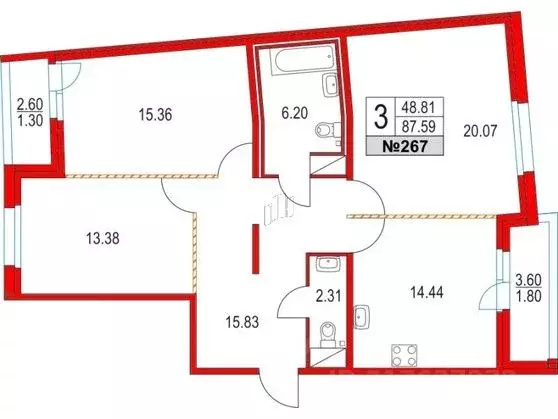 3-к кв. Санкт-Петербург Богатырский просп., 2А (87.59 м) - Фото 0
