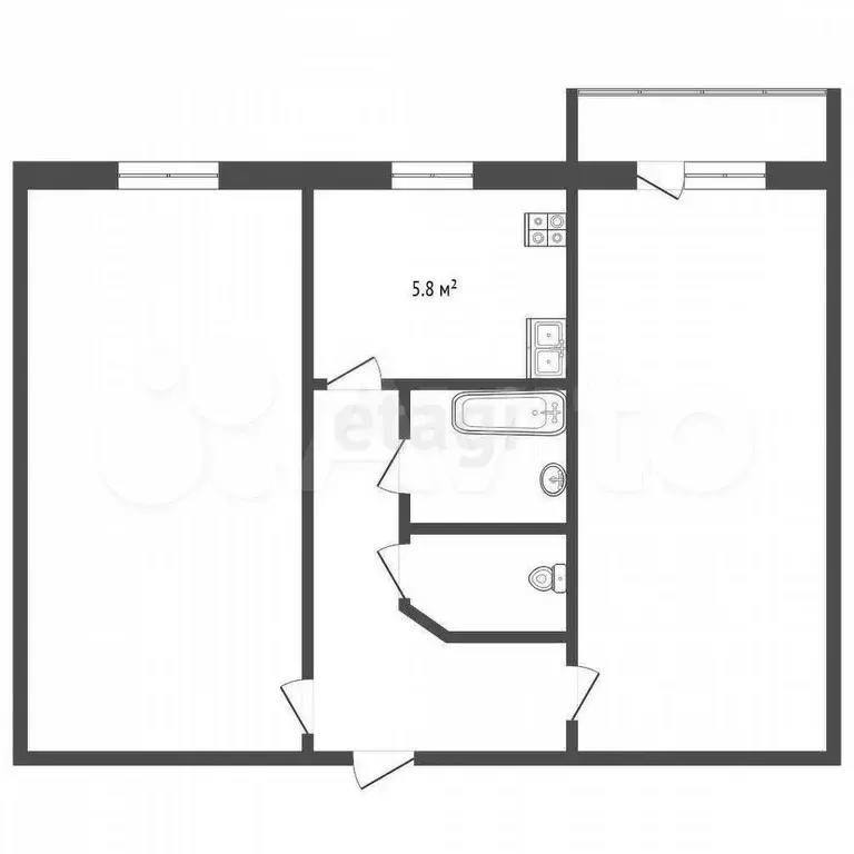 2-к. квартира, 43,8 м, 3/5 эт. - Фото 0