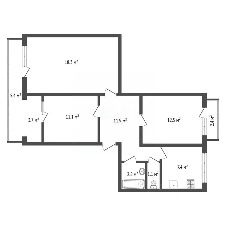 3-к кв. Севастополь ул. Адмирала Фадеева, 23В (76.6 м) - Фото 2