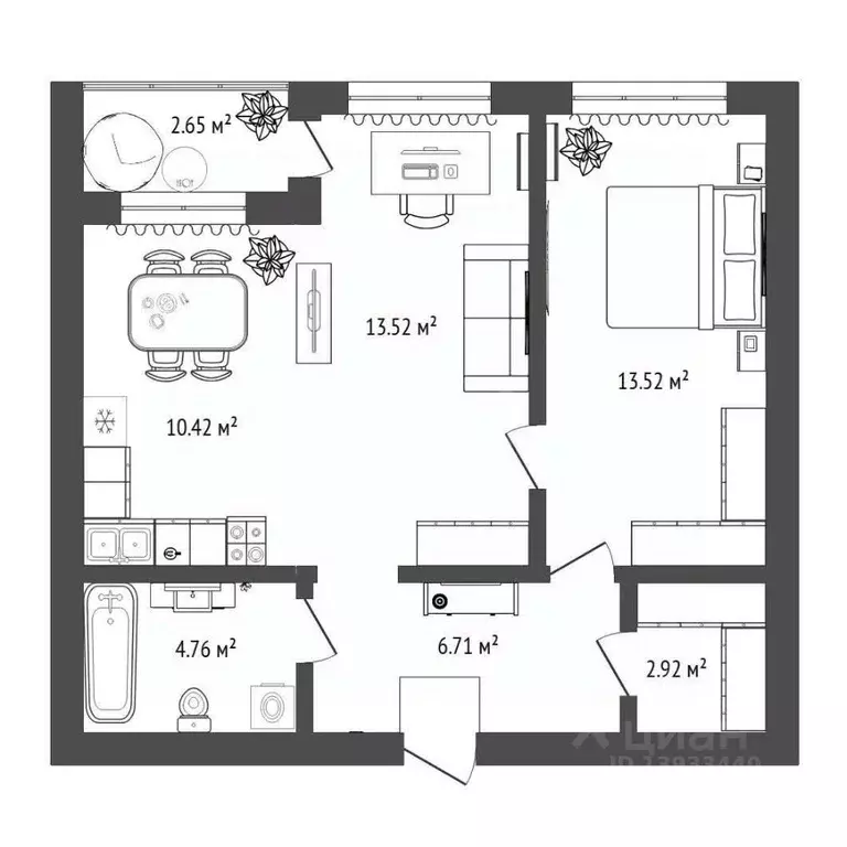 1-к кв. Тюменская область, Тюмень ул. Василия Севергина, 2к3 (52.98 м) - Фото 2
