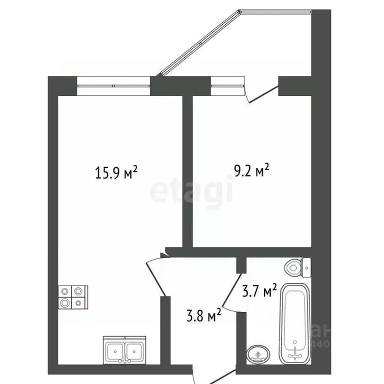 1-к кв. Оренбургская область, Оренбург Загородное ш., 57 (32.5 м) - Фото 2