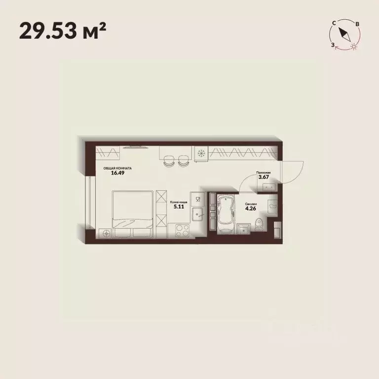 Студия Приморский край, Владивосток Каскада жилой комплекс (29.53 м) - Фото 0