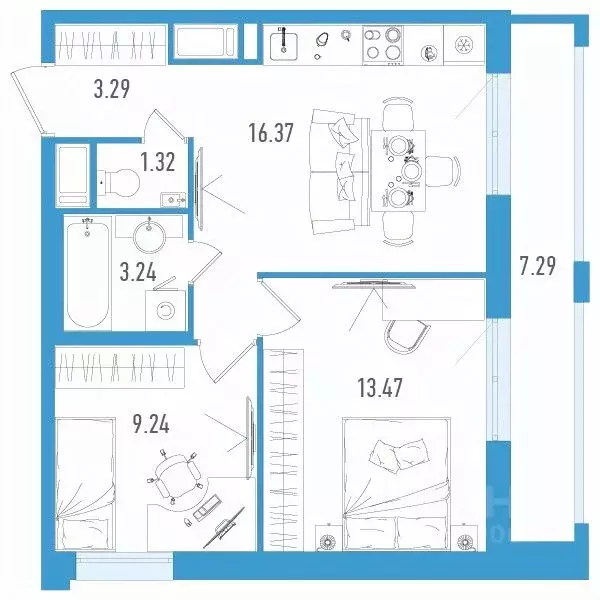 2-к кв. Санкт-Петербург дор. Муринская, 67 (49.12 м) - Фото 0