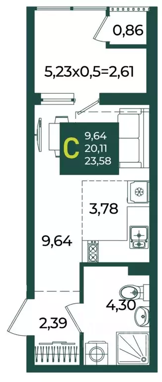 Студия Краснодарский край, Краснодар Образцово мкр,  (23.58 м) - Фото 1